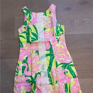 Lilly Pulitzer For Target Dress size 6Yellow Pink Green Fan Dance Shift Flamingo